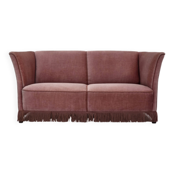 1970s, Danish 2-seater sofa, original salmon pink furniture velour.