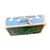 Suitcase old trunk in black coated canvas and wood - handle leather 1900-1920