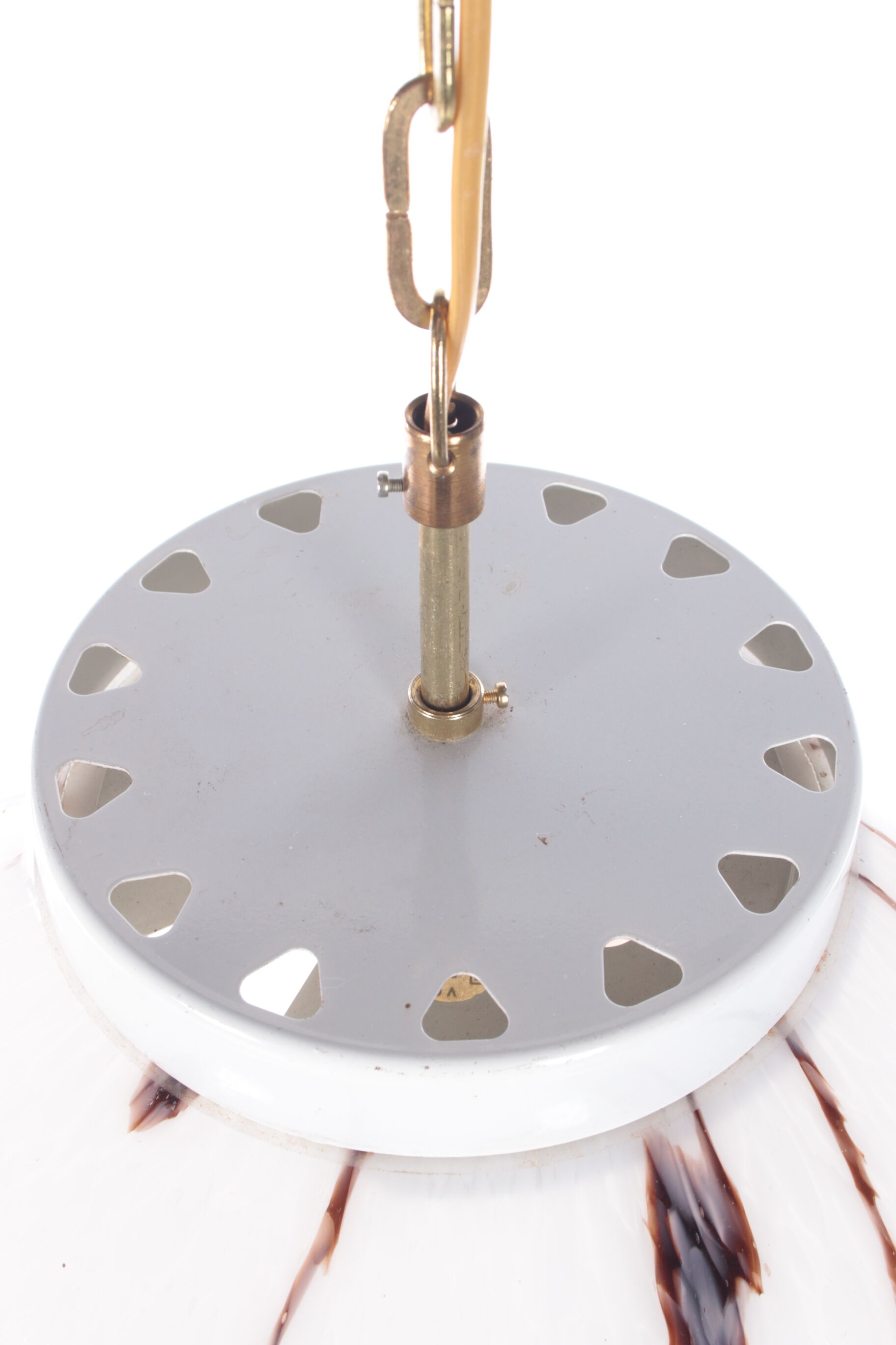 Vintage Hanging lamp Hollywood Regency style with white mixed glass ball.