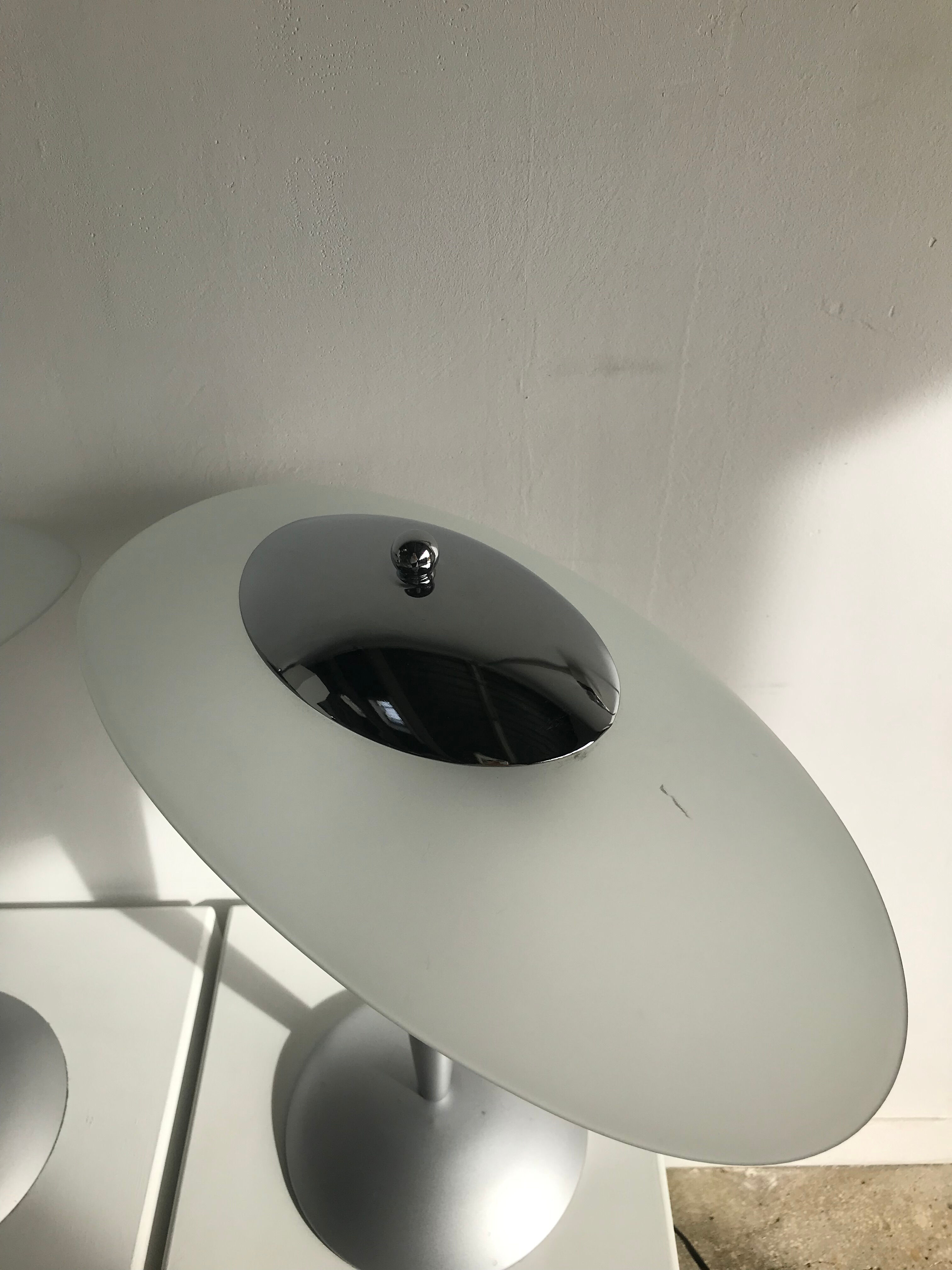 Gray lamp with oval frosted glass lampshade