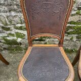 6 Louis XVI style chairs in solid beech and Cordoba leather, 1900