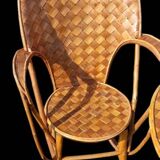 A table and two armchairs in chestnut slats 1970