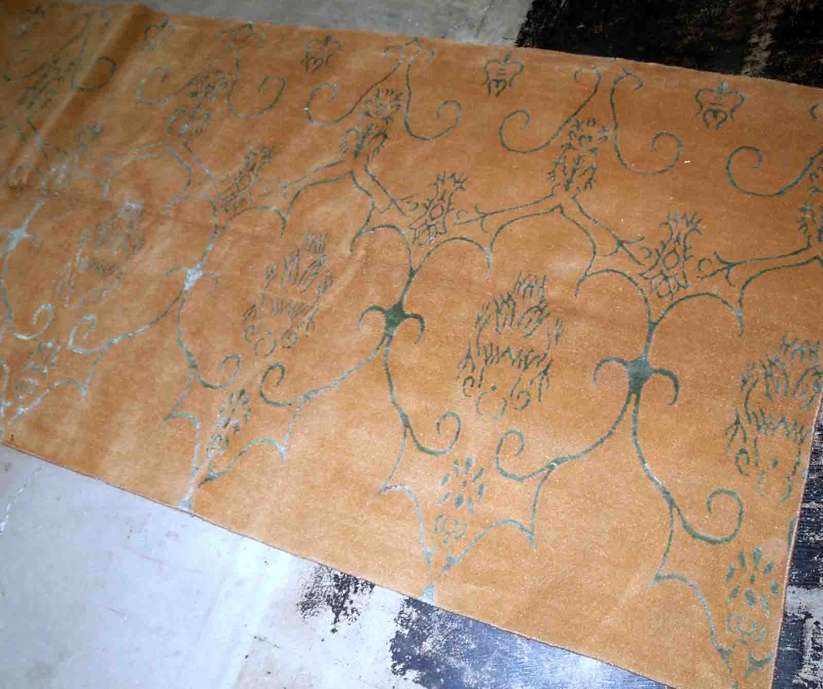 Vintage Tibetan Modern handmade carpet 112cm x 365cm 1980s, 1B769