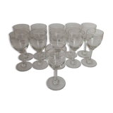 Set of 11 antique engraved crystal liqueur glasses.