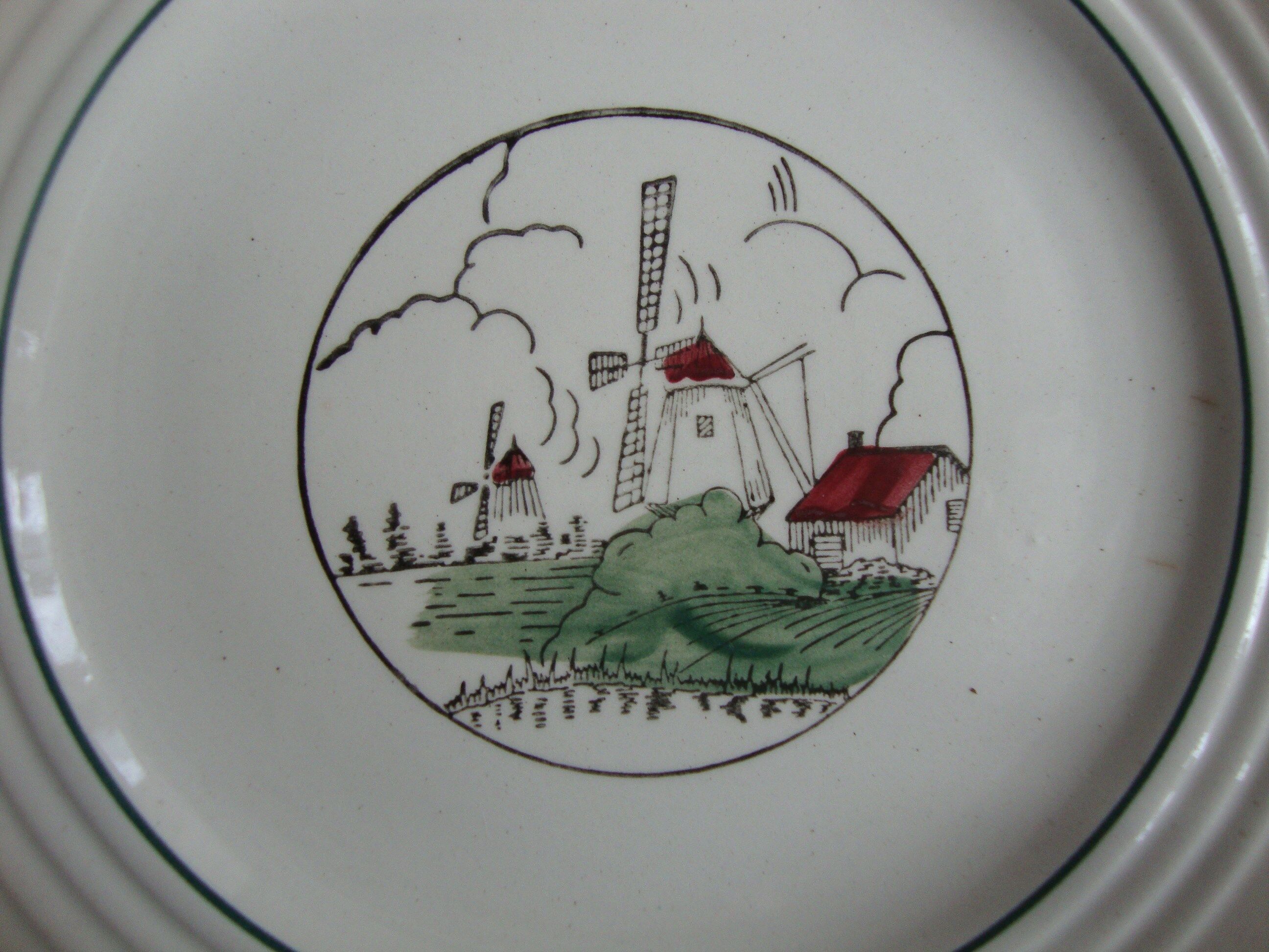 Set of 5 antique dessert plates St Amand décor Flanders