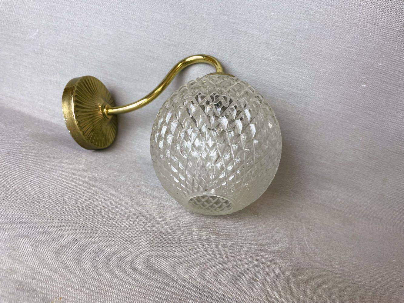 Brass and glass swan neck wall sconce lamp 1980s