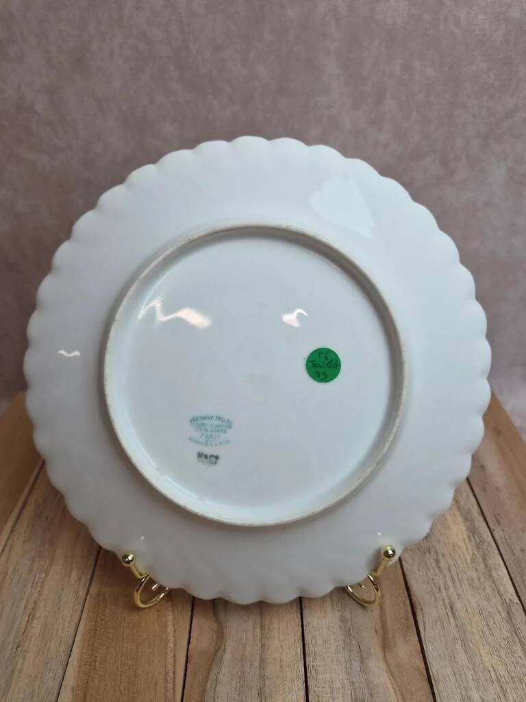 Assiette ancienne Haviland & Co Vermont Frères – porcelaine polychrome oiseaux fleurs