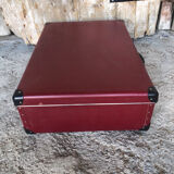 Old suitcase red cardboard bordeaux clasp metal vintage