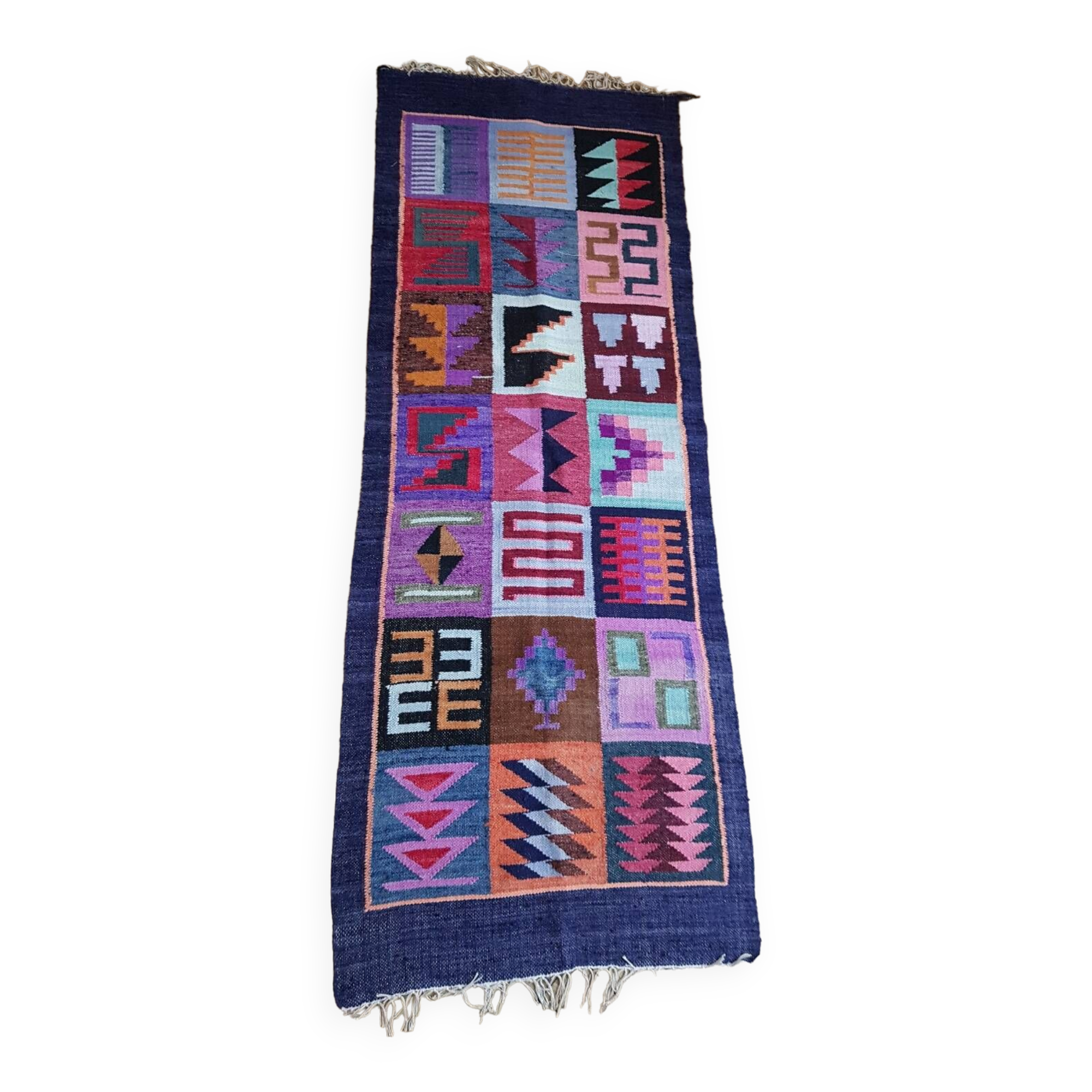 Petit tapis tissé ethnique péruvien