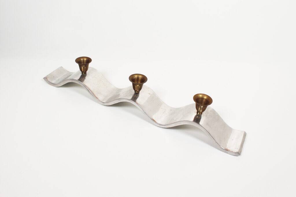 Brutalist 1990s 'Wave' aluminium and brass candelabra