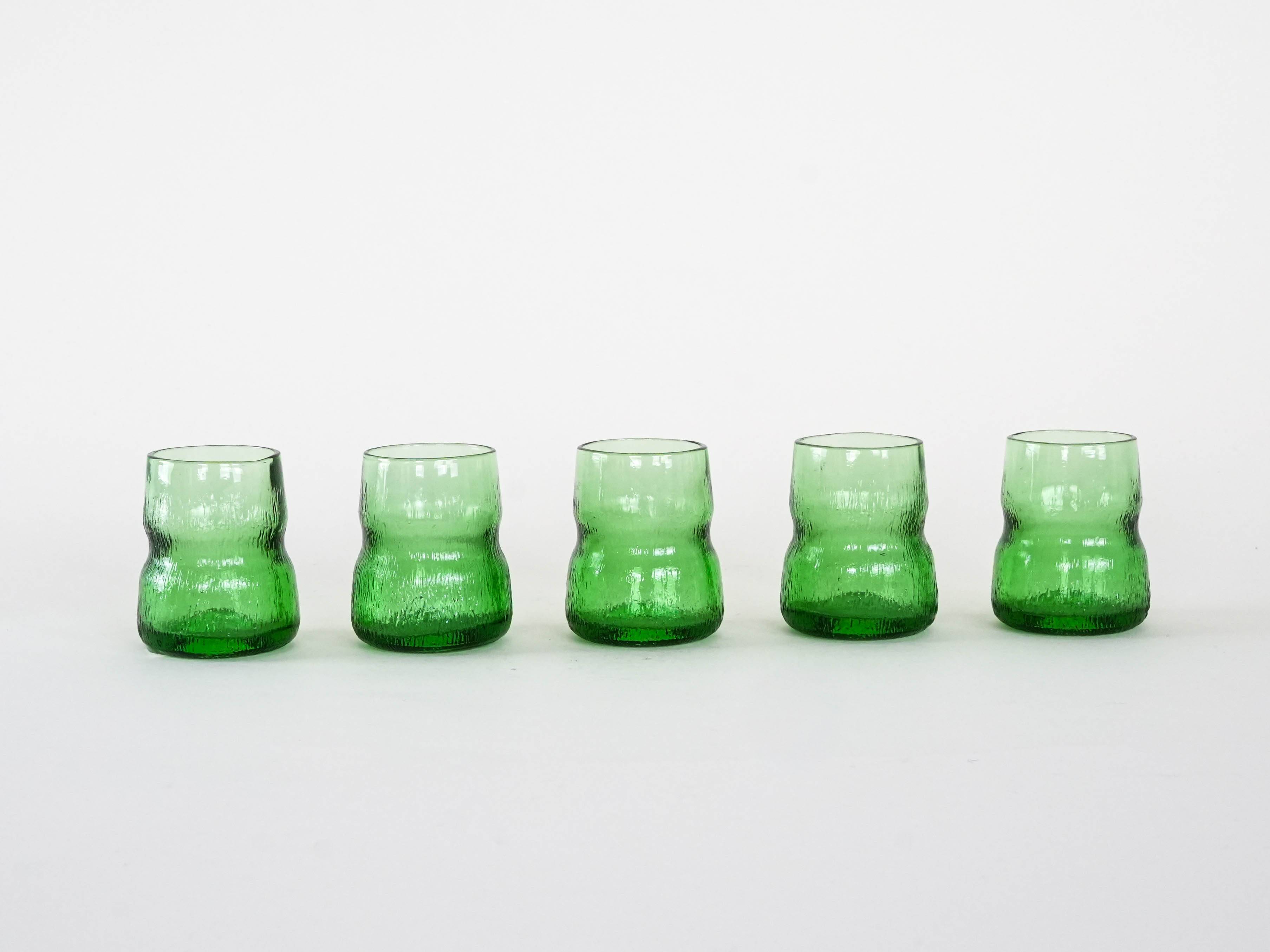 Set of green glasses, Italian design, 1970s, made in Italy
