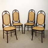 Set of 4 chairs in curved and canned wood by Thonet & Fmg from the 1960's