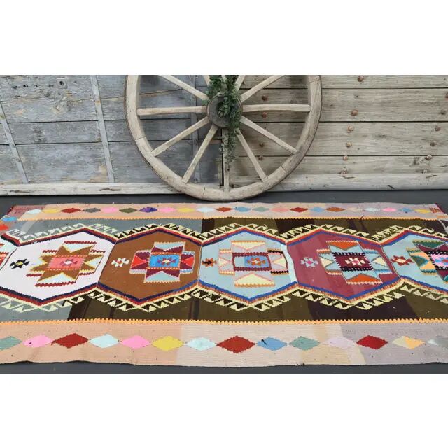 Vintage Turkish Oushak Handmade Wool Cotton Beige Runner Rug 116x282
