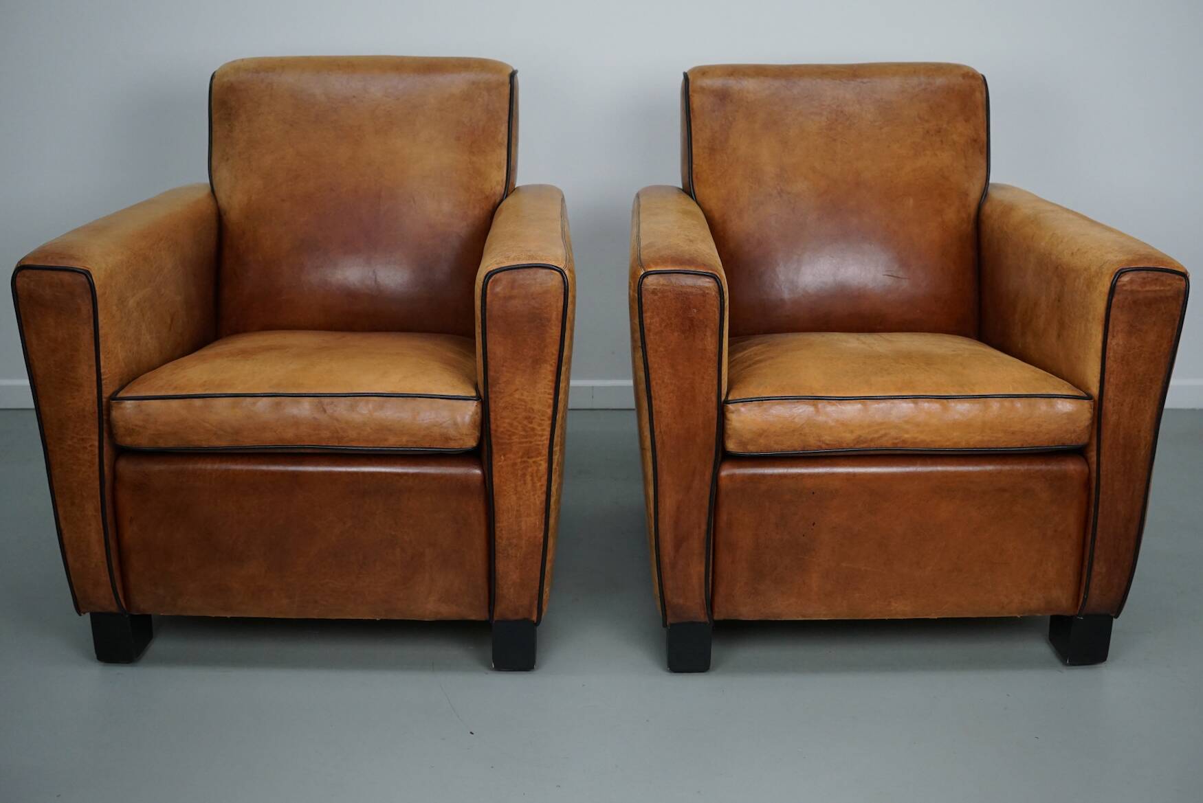 Fauteuils de club en cuir couleur cognac néerlandais vintage, ensemble de 2