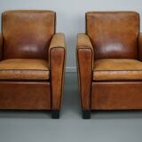 Fauteuils de club en cuir couleur cognac néerlandais vintage, ensemble de 2