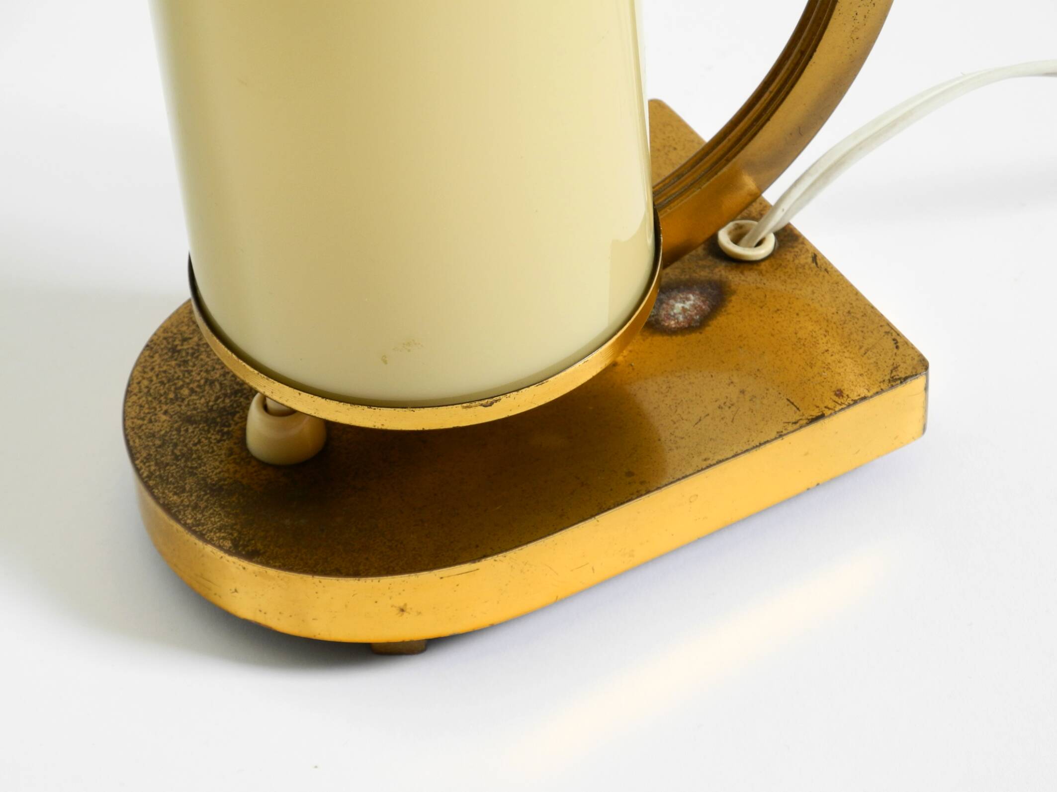 Rare and beautiful 1940s brass table lamp with opal glass shade