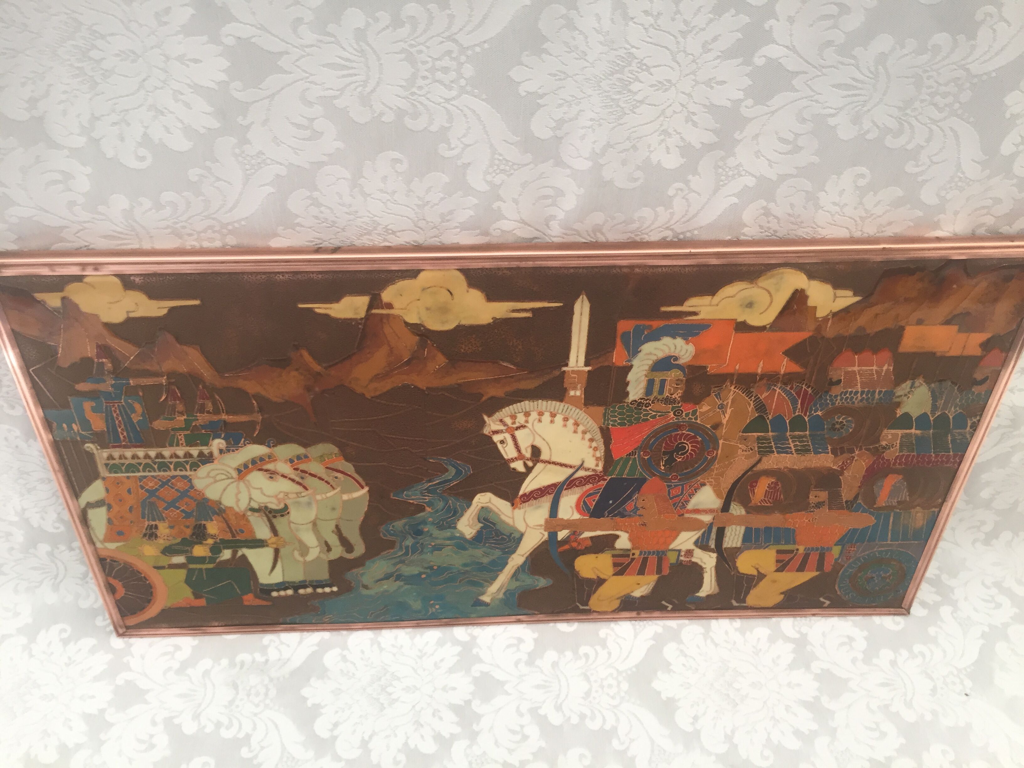 Plaque décorative arméniènne bataille d'avarayr cuivre emaux cloisonnés