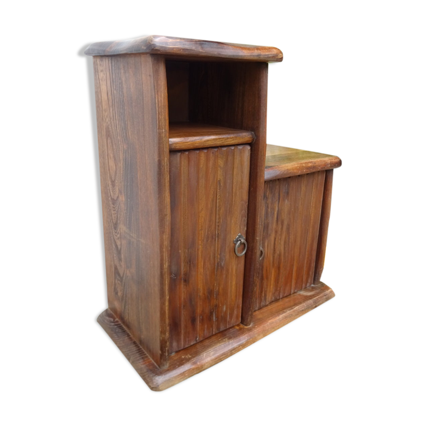 Asymmetrical brutalist furniture in solid elm
