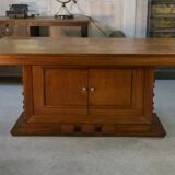 Solid oak table with central pedestal base and storage, Charles Dudouyt, 1950s