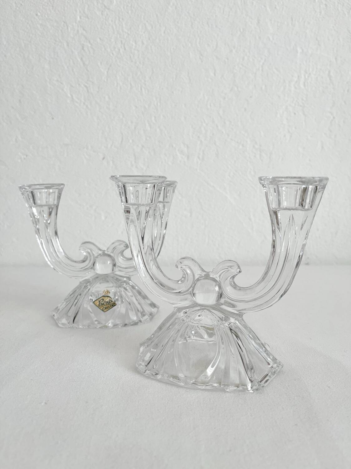 2 vintage Phonix crystal 2-arm candlestick candle holders