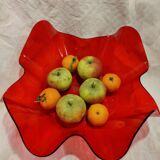 Red plexiglass fruit basket from the 70s