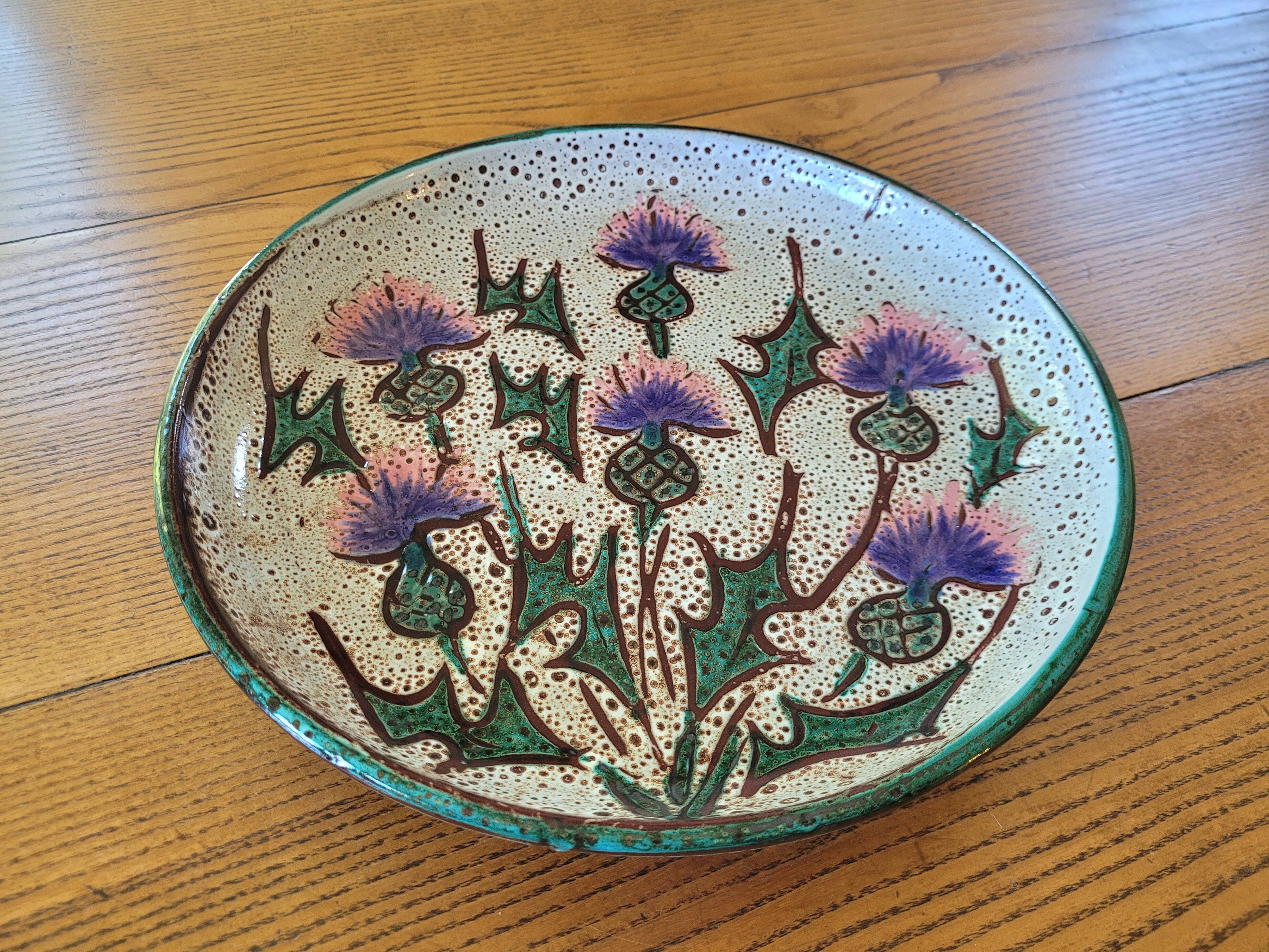 Large "Thistle" ceramic plate from Vallauris