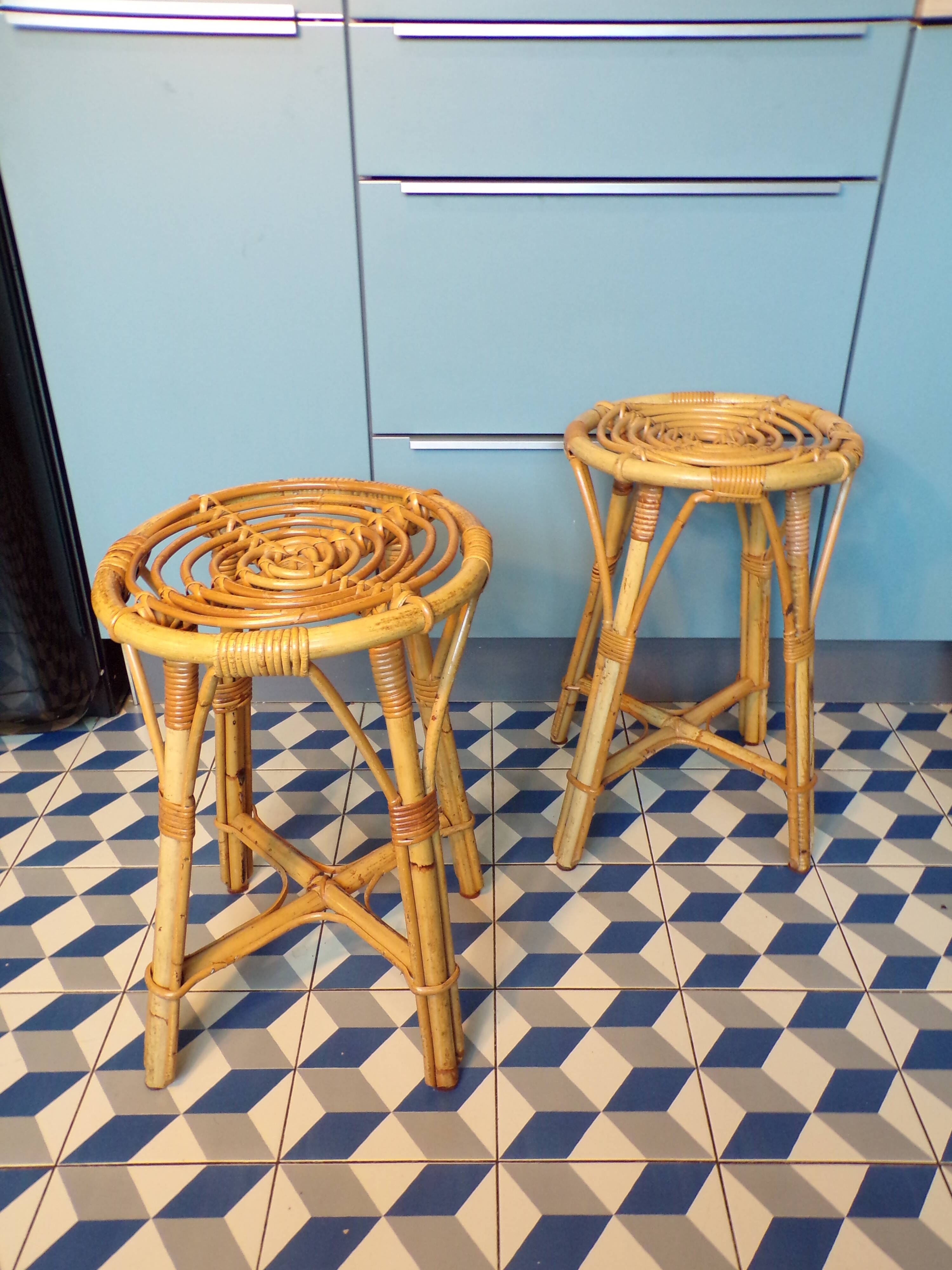 Pair of rattan stools