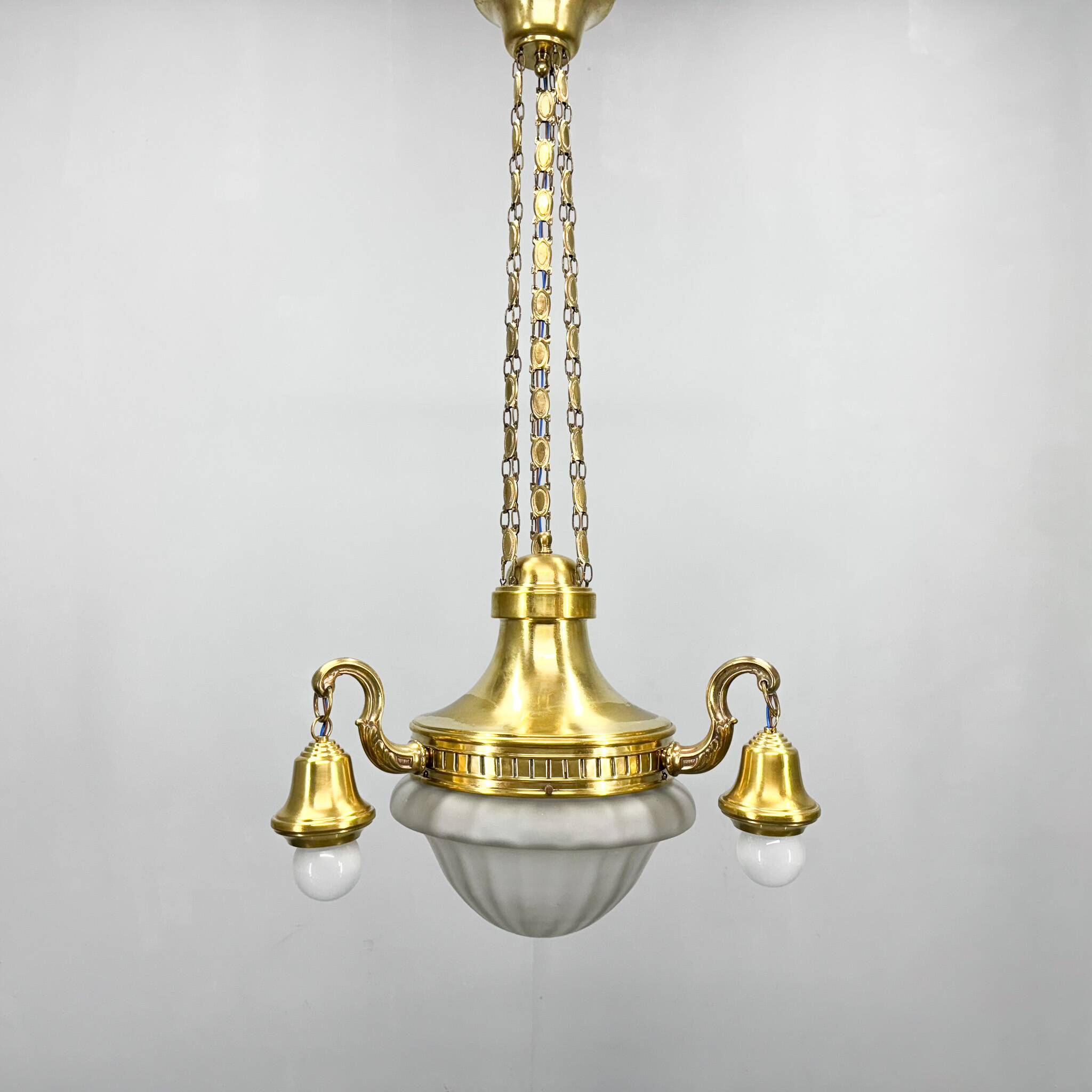 Art Noveau Brass Chandelier, Restored, Germany, 1920's