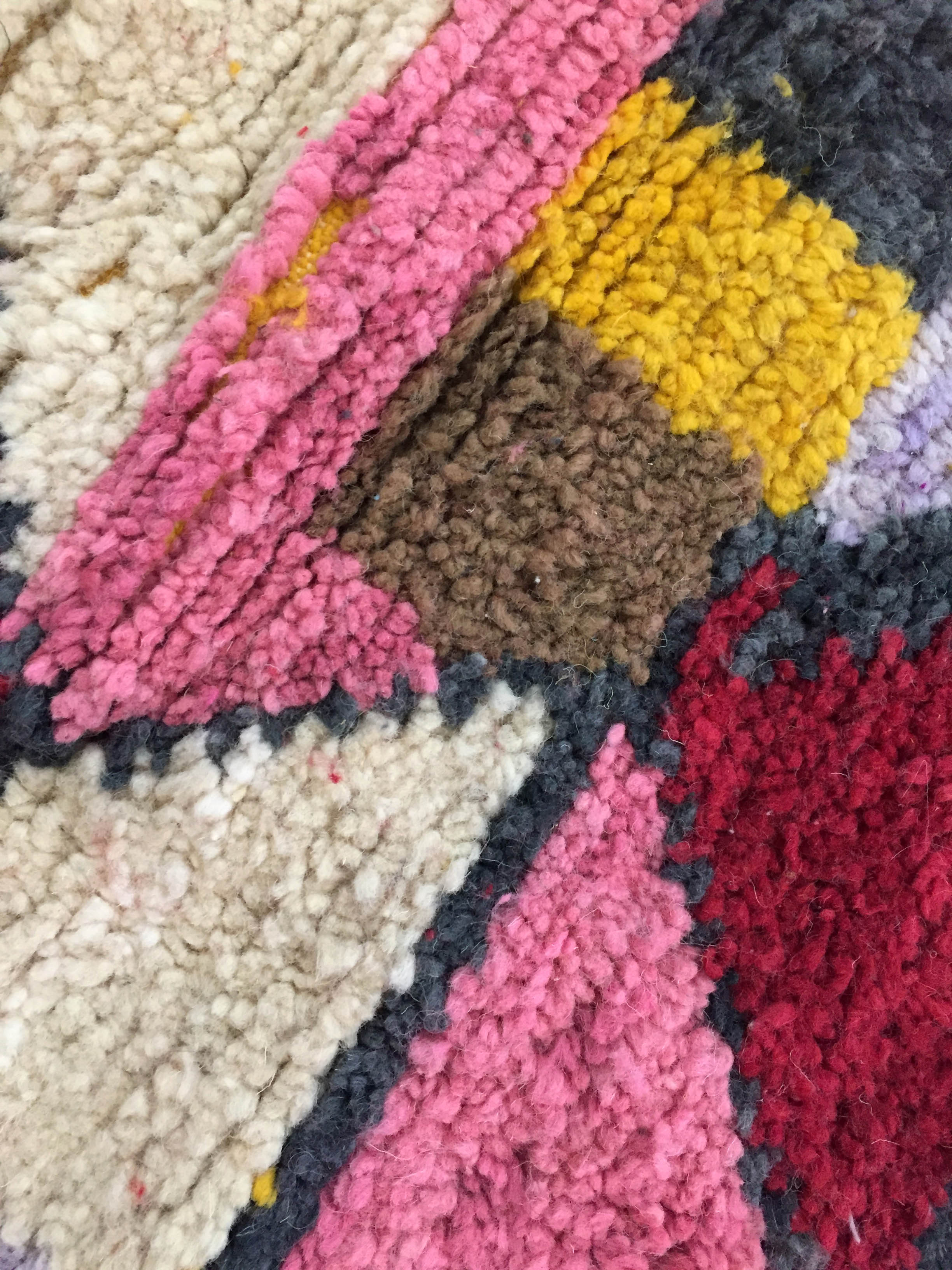 Moroccan Berber boujaad ecru carpet with colorful patterns 153x95cm