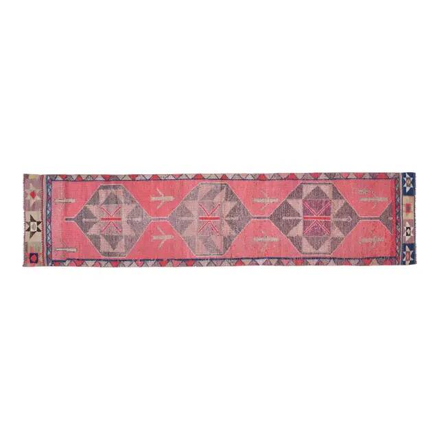 Pink Vintage Turkish Oushak Handmade Wool Tribal Runner Rug 85x378