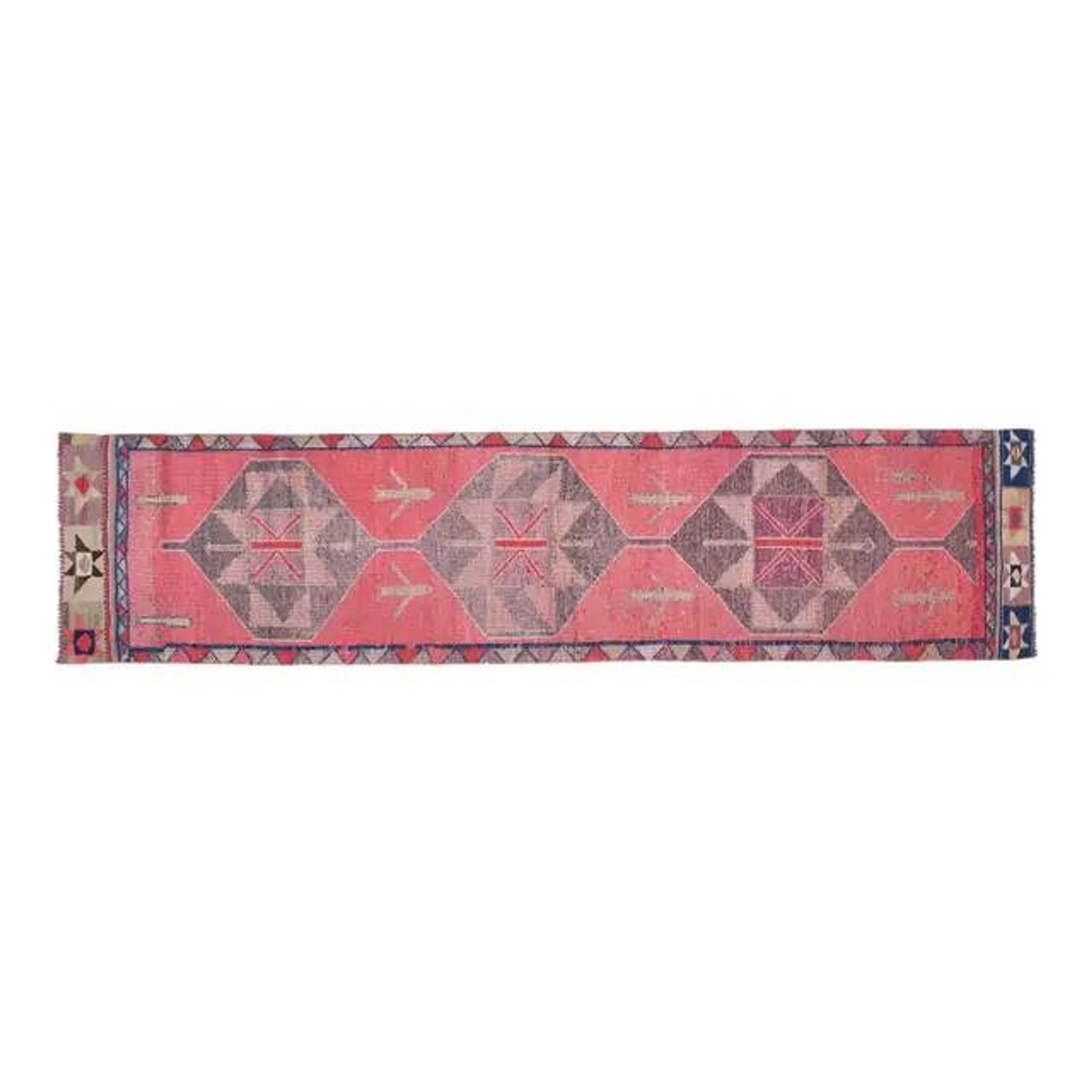 Pink Vintage Turkish Oushak Handmade Wool Tribal Runner Rug 85x378