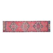Pink Vintage Turkish Oushak Handmade Wool Tribal Runner Rug 85x378
