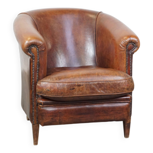 Fauteuil club en cuir - couleur cognac