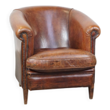 Cognac-colored sheepskin leather club chair