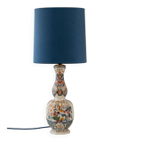 Delft-style ceramic table lamp from France around 1900 with a new blue velvet shade.