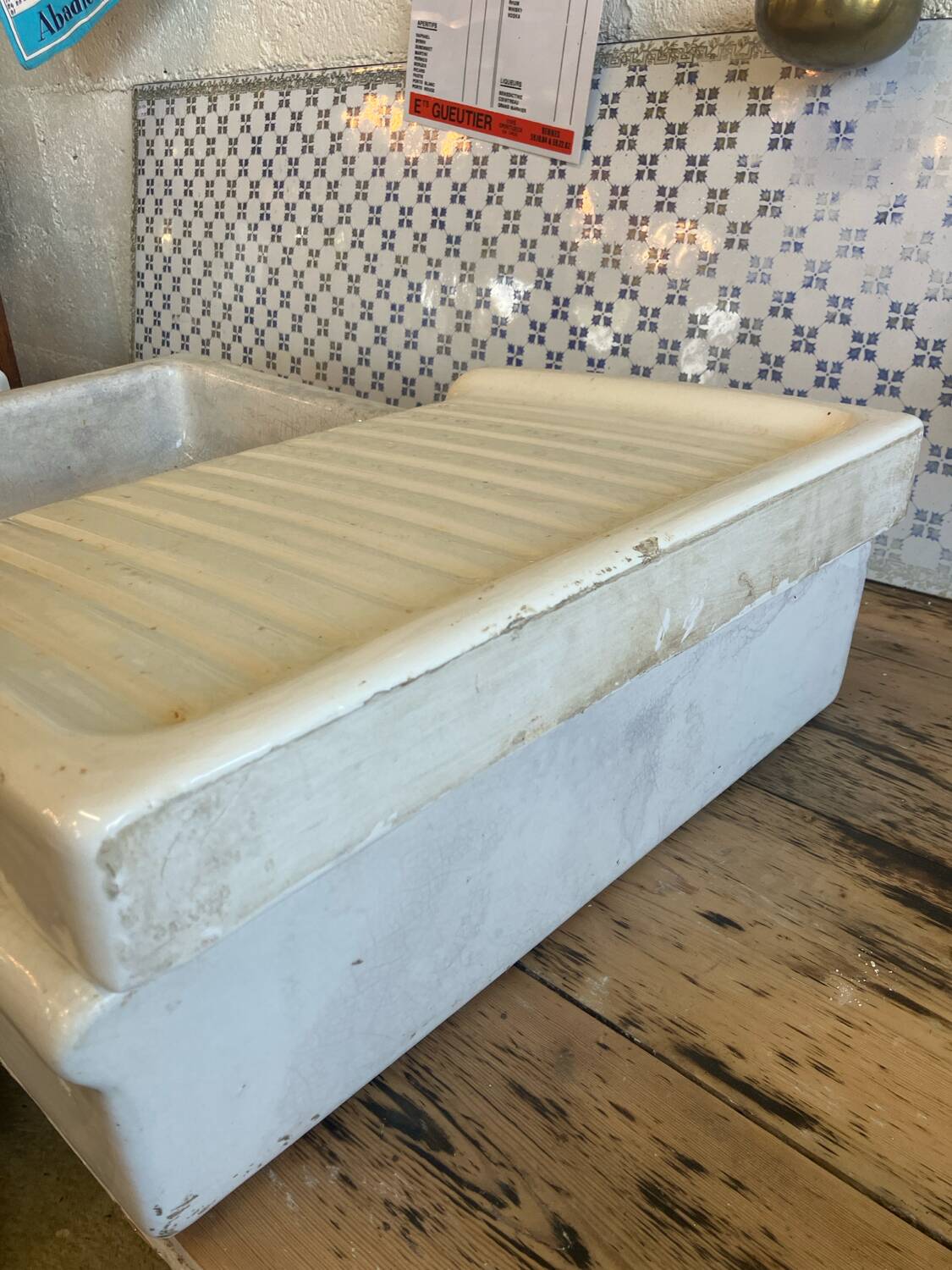 Vintage Ceramic Stamp Sink with Farmhouse Drainer