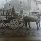 Old photograph 1900 stagecoach, coachman and horses, State Railways