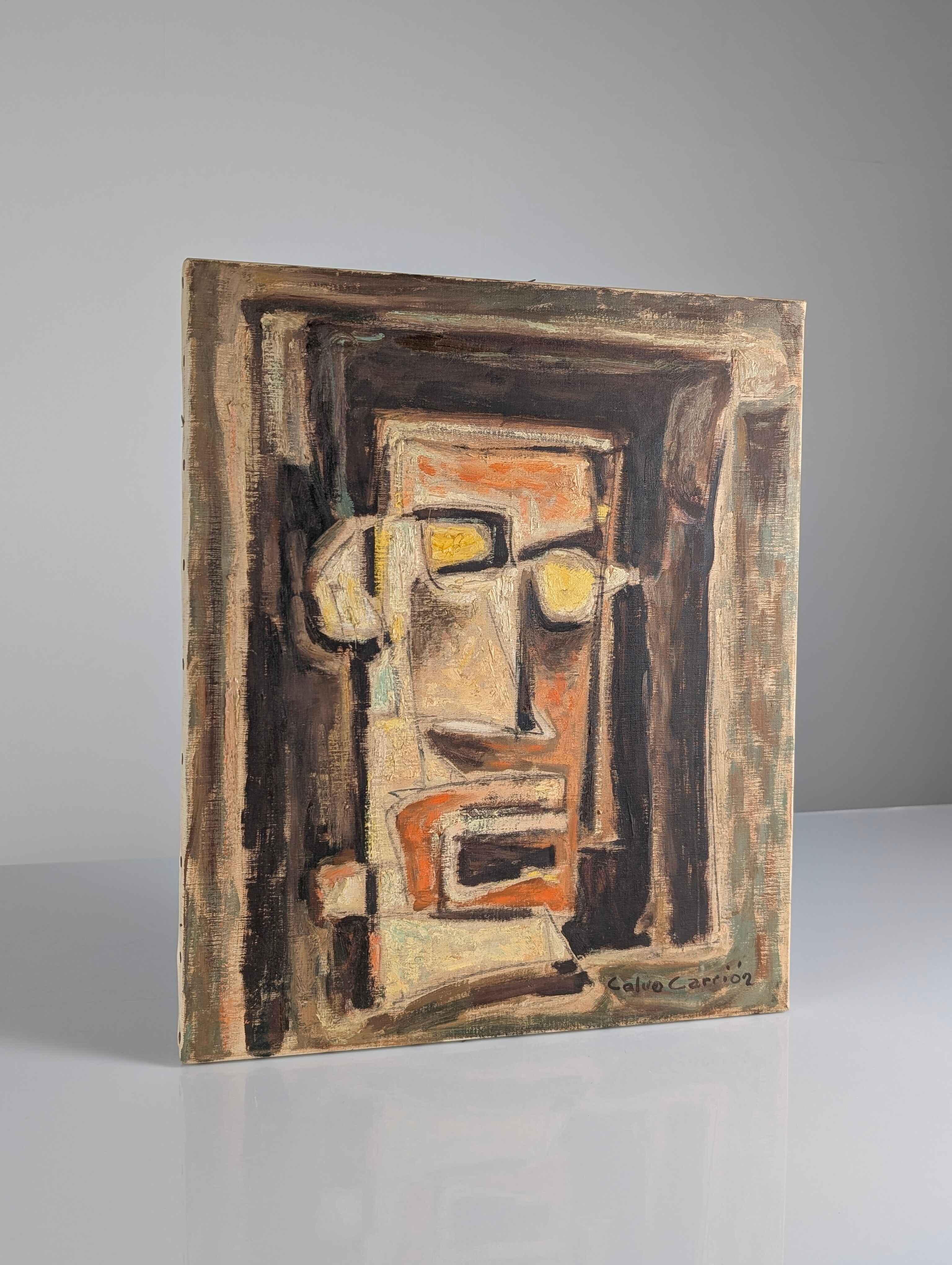 Cubist expressionist portrait in oil by Calvo Carrión 1970s