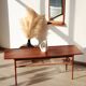 Vintage Scandinavian coffee table in teak and rattan – Danish design from the 1960s.