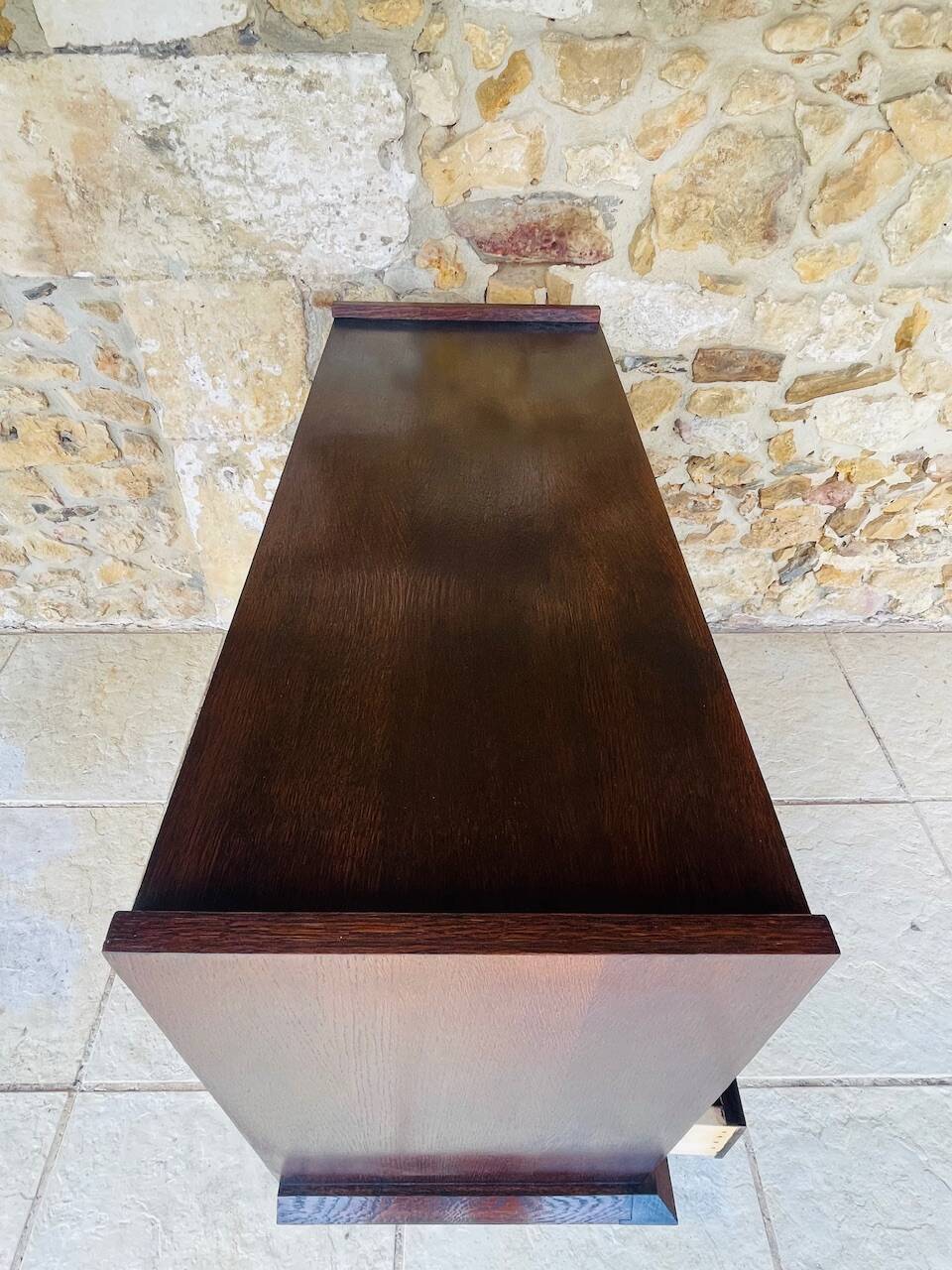 Large vintage chest of drawers with four drawers and one door in oak, circa 1960s