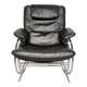 Black leather armchair, Italy 1970
