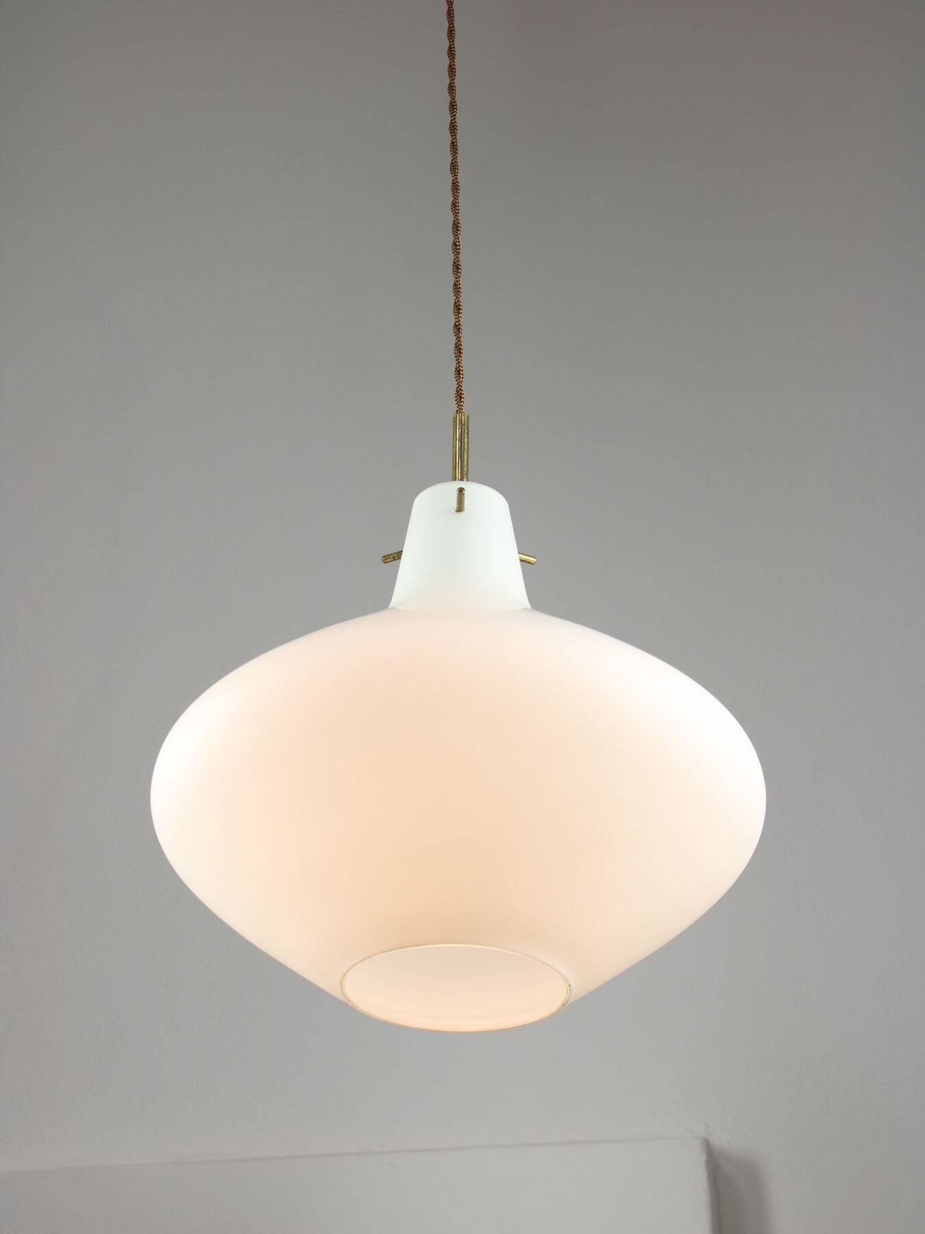 Mid-Century Italian Brass and Opaline Glass Pendant Lamp