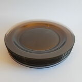 Set of 9 flat plates in smoked glass Arcoroc France 70s vintage