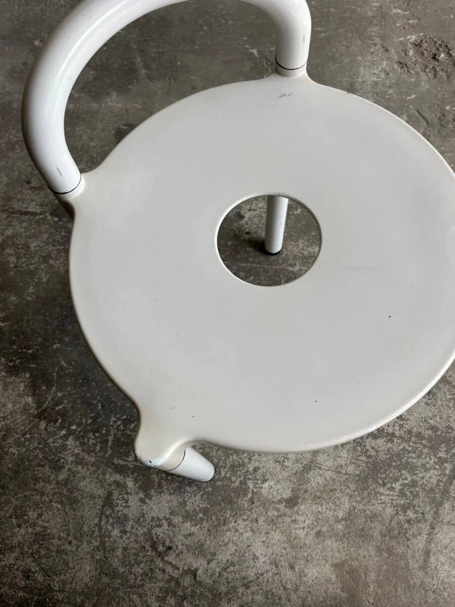 White molded plastic Kartell stool with metal legs — Anna Castelli Ferrieri, 1970s