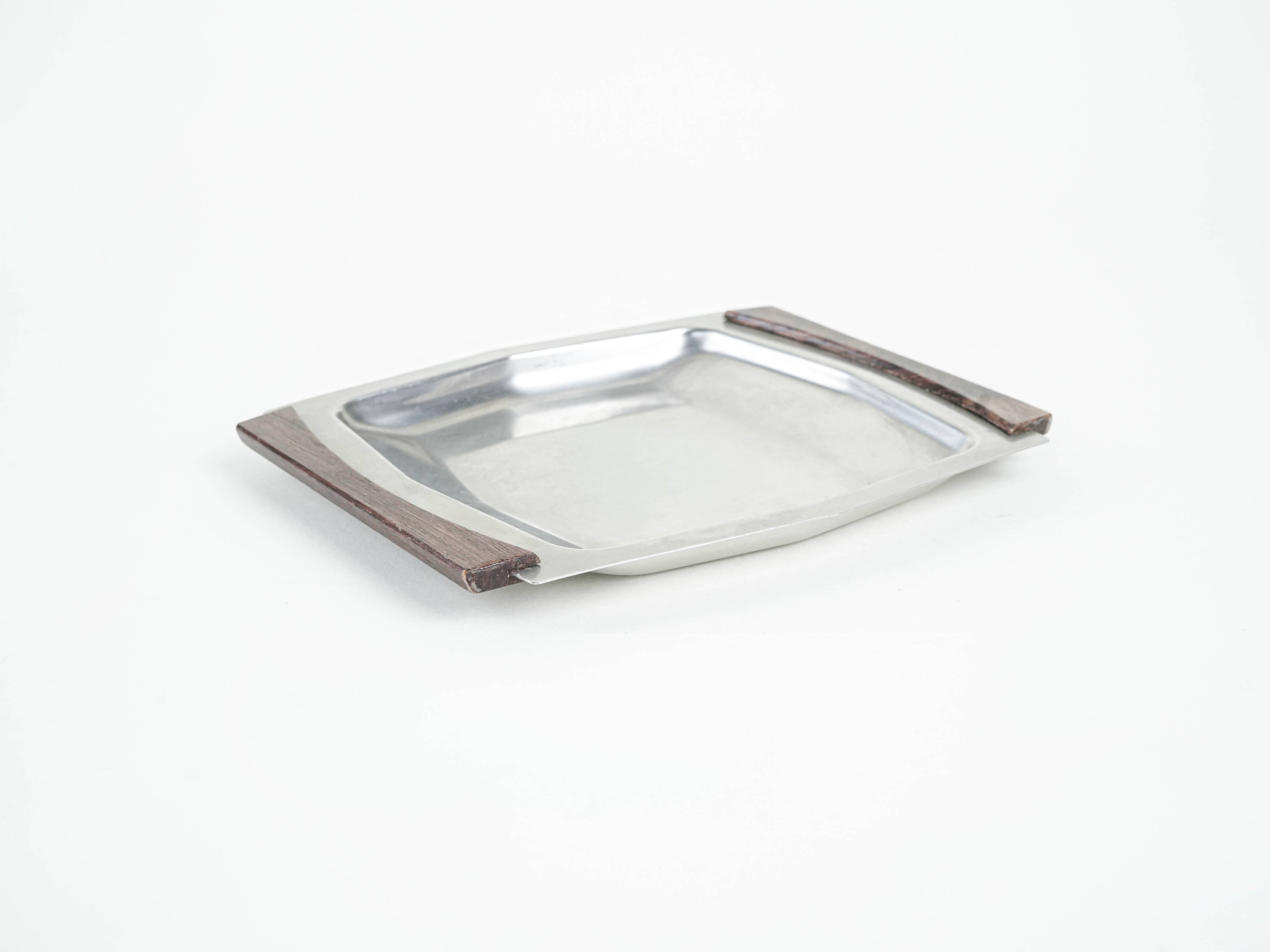 Square stainless steel tray, Danish design, 1970s, made in Denmark