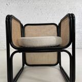 Cubic armchair in black rattan and canework