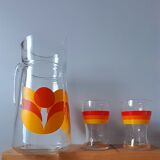 Carafe service and 2 glasses 70s