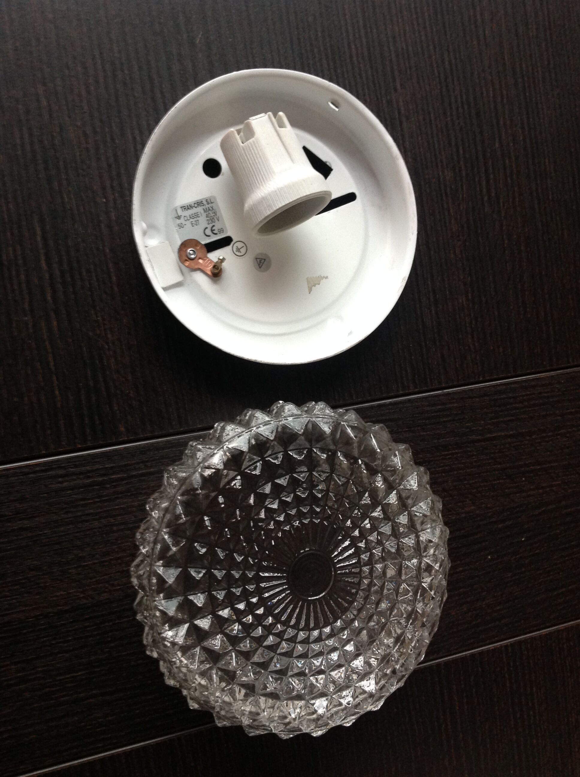Round ceiling lamp in structured glass vintage 60s-70s