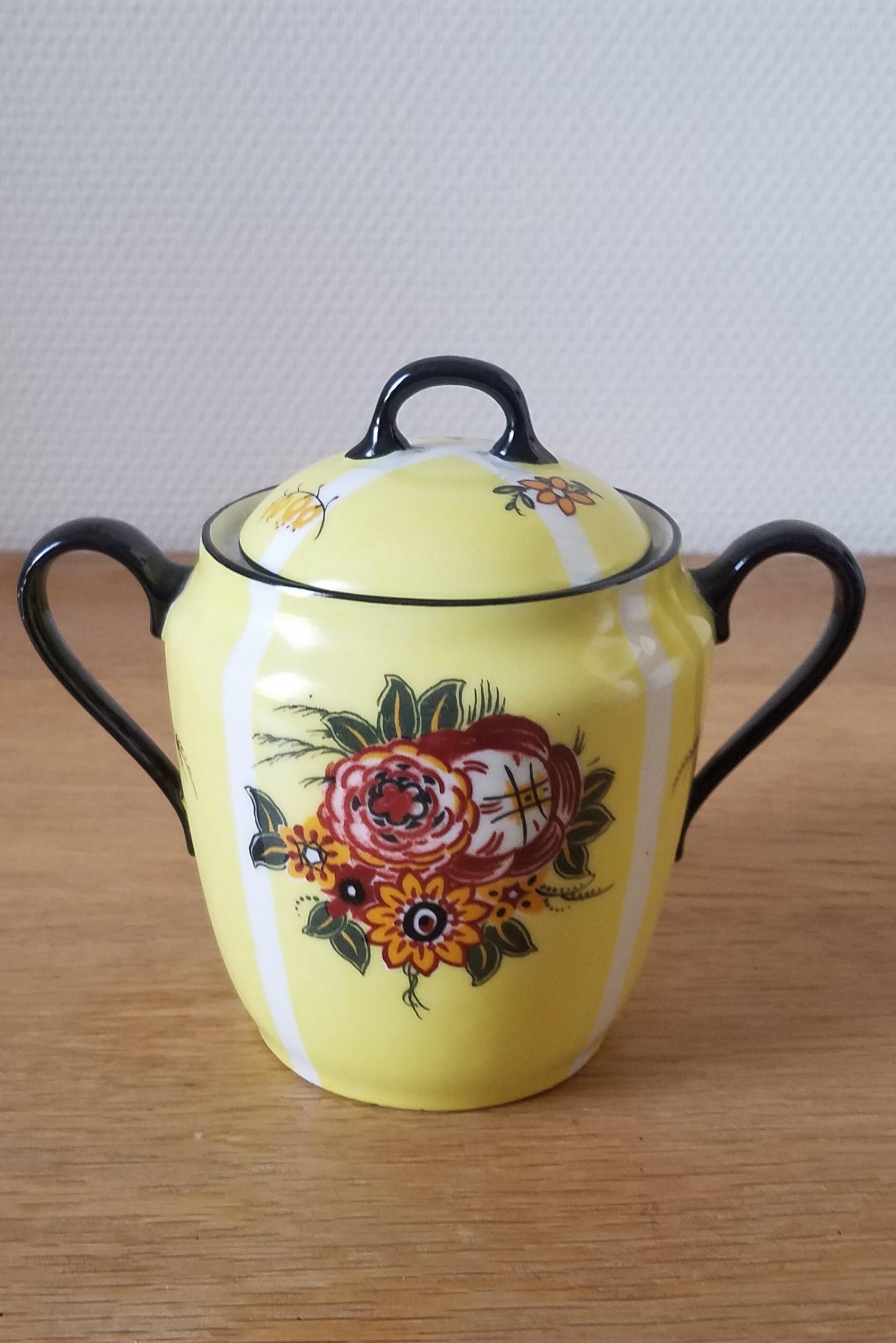 Vintage floral porcelain sugar bowl