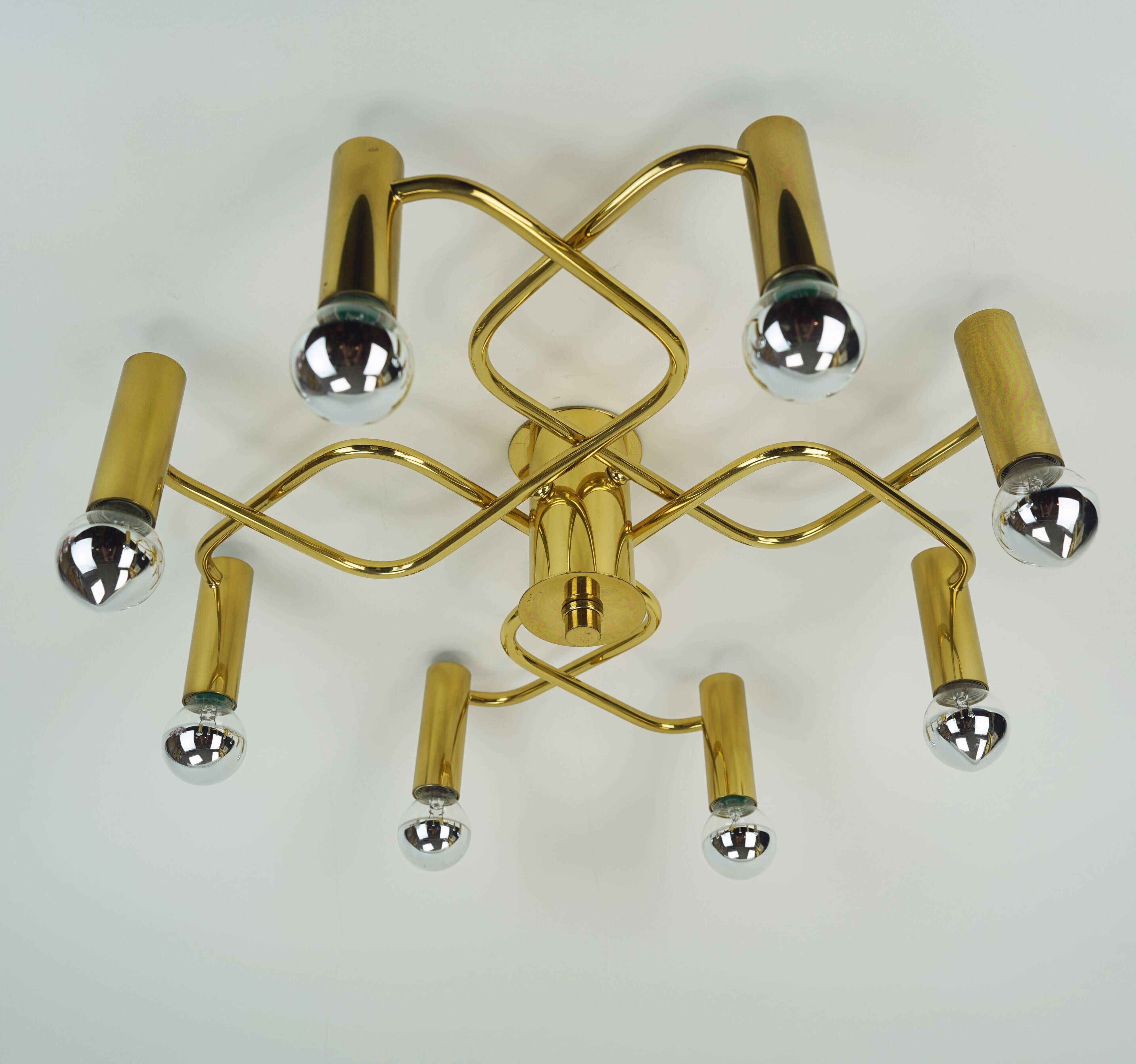 large 1970s sputnik brass CEILING LAMP 8-light ceiling fixture